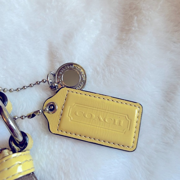 GUC Coach F13674 signature stripe canvas shoulder bag in khaki & yellow π€π - Picture 3 of 11